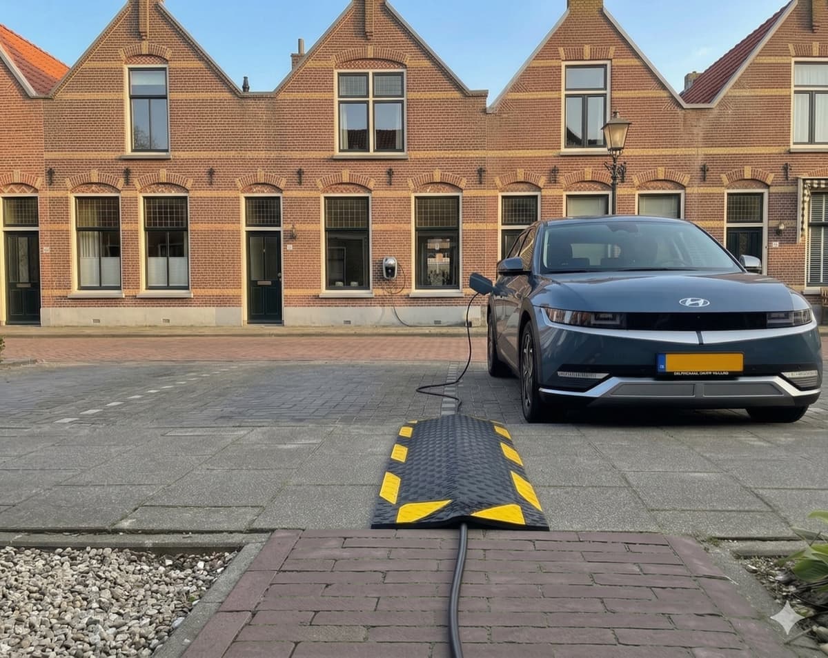 Gele kabelmat op straat
